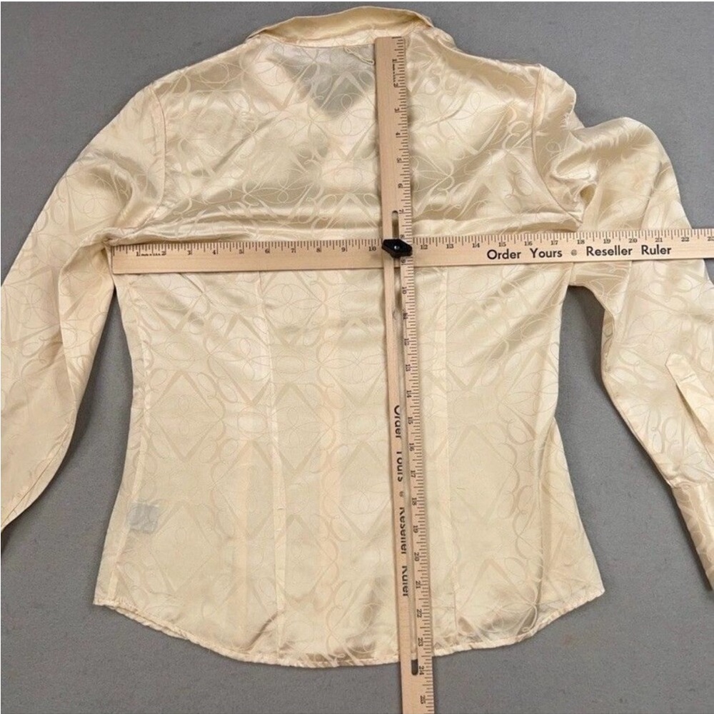 Brooks Brothers Shirt Womens 2 Cream Champagne Silk Monogram Jacquard Luxury - Picture 5 of 5